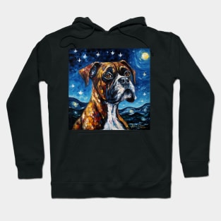 Boxer Dog Portrait Starry Night Hoodie